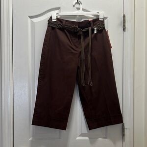 NWT Dress Barn Women’s 6 Brown Cropped Pants with Tassel Detail Belt
